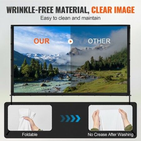 Projector Screen with Stand, 100 inch 16:9 4K 1080 HD Outdoor Movie Screen with Stand, Wrinkle-Free Projection Screen with Bar Feet and Carry Bag, for Home Theater Cinema Backyard Movie Night