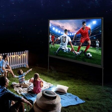 Projector Screen with Stand, 100 inch 16:9 4K 1080 HD Outdoor Movie Screen with Stand, Wrinkle-Free Projection Screen with Bar Feet and Carry Bag, for Home Theater Cinema Backyard Movie Night