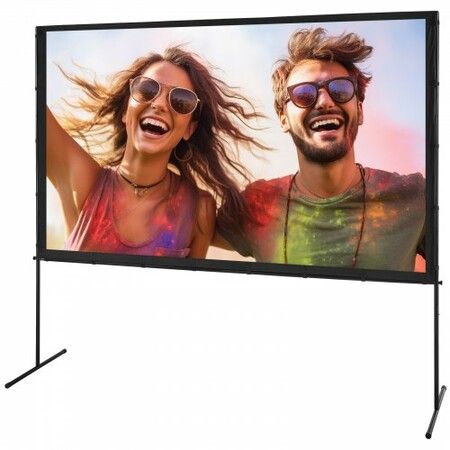 Projector Screen with Stand, 100 inch 16:9 4K 1080 HD Outdoor Movie Screen with Stand, Wrinkle-Free Projection Screen with Bar Feet and Carry Bag, for Home Theater Cinema Backyard Movie Night