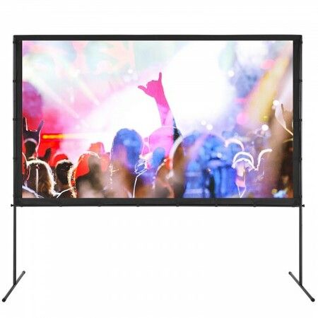 Projector Screen with Stand, 100 inch 16:9 4K 1080 HD Outdoor Movie Screen with Stand, Wrinkle-Free Projection Screen with Bar Feet and Carry Bag, for Home Theater Cinema Backyard Movie Night