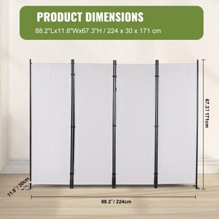 Room Divider, 88×67.5inch Room Dividers and Folding Privacy Screens (4-panel), Fabric Partition Room Dividers for Office, Bedroom, Dining Room, Study, Freestanding, White