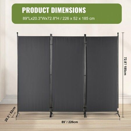 Room Divider, 102×71inch Room Dividers and Folding Privacy Screens (3-panel), Fabric Partition Room Dividers for Office, Bedroom, Dining Room, Study, Freestanding, Dark Gray