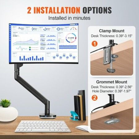 Single Monitor Mount, Supports 13"-35"锛?30-889 mm锛塖creen, Fully Adjustable Gas Spring Monitor Arm, Holds up to 12 kg, Computer Monitor Stand Holder with C-Clamp/Grommet Mounting Base, VESA Mount Bracket