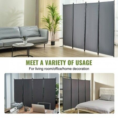 Room Divider 4-Panel Folding Privacy Screen 88×67.5inch Dark Gray