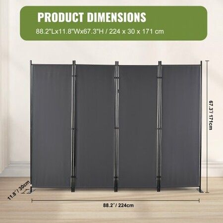 Room Divider 4-Panel Folding Privacy Screen 88×67.5inch Dark Gray