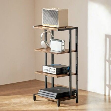 4-Tier AV Media Stand Height-Adjustable Wooden Audio-Video Media Stand