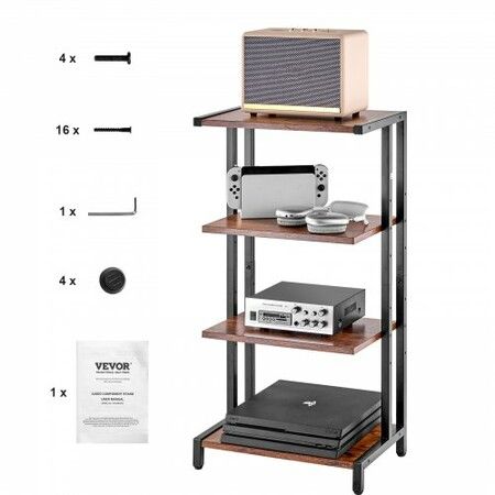 4-Tier AV Media Stand Height-Adjustable Wooden Audio-Video Media Stand