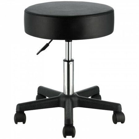 Round Rolling Stool, Rolling Stool with Wheels PU Leather Height Adjustable, Swivel Stools Chair for Office, Tatoo, Medical, Bar, Massage, Salon, Black