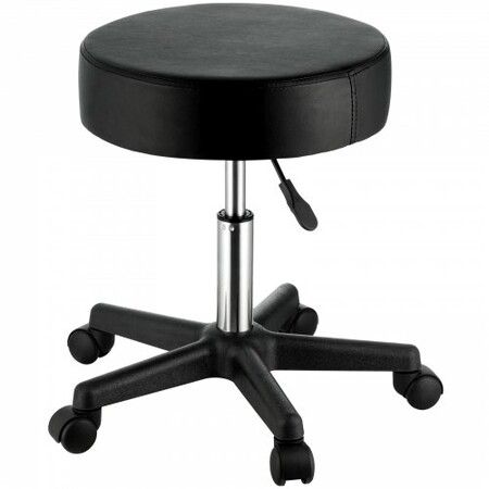 Round Rolling Stool, Rolling Stool with Wheels PU Leather Height Adjustable, Swivel Stools Chair for Office, Tatoo, Medical, Bar, Massage, Salon, Black