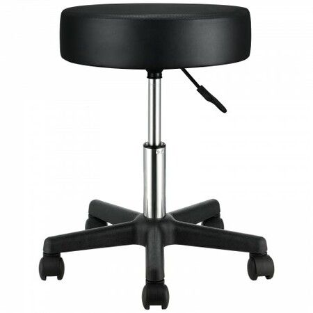 Round Rolling Stool, Rolling Stool with Wheels PU Leather Height Adjustable, Swivel Stools Chair for Office, Tatoo, Medical, Bar, Massage, Salon, Black