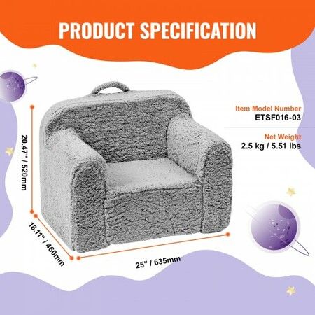 Kids Armchair, Kids Sofa with High-density 25D Sponge, Snuggly-Soft Toddler Chair, Sherpa Fabric Reading Couch for Bedroom and Playroom