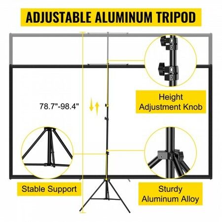 90" Tripod Projector Screen with Stand 4K HD 16:9 Home Cinema Portable