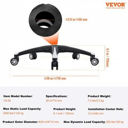 Office Chair Base Replacement 710 mm Heavy Duty Swivel Chair Base 1134 kg