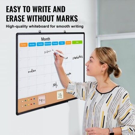 36"x24" Monthly Calendar Whiteboard & Cork Board Combo with Aluminum Frame