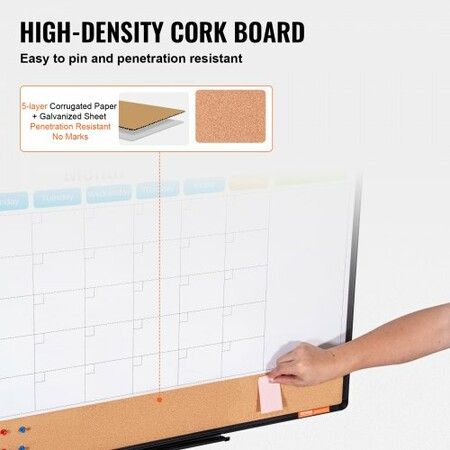 36"x24" Monthly Calendar Whiteboard & Cork Board Combo with Aluminum Frame