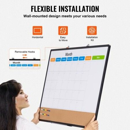 36"x24" Monthly Calendar Whiteboard & Cork Board Combo with Aluminum Frame