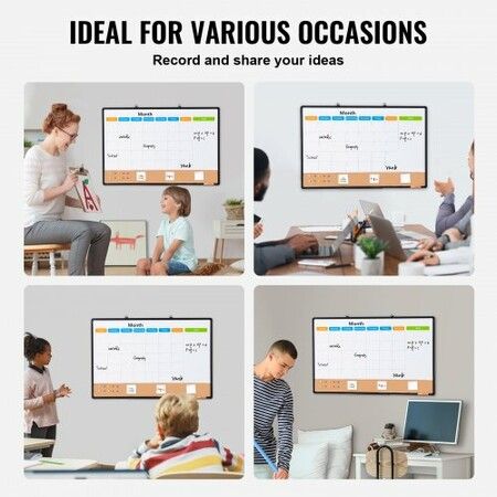 36"x24" Monthly Calendar Whiteboard & Cork Board Combo with Aluminum Frame