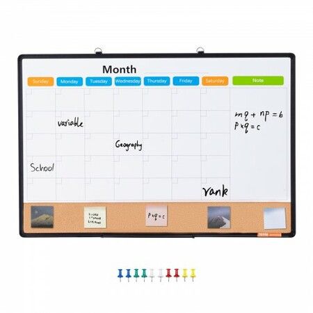 36"x24" Monthly Calendar Whiteboard & Cork Board Combo with Aluminum Frame