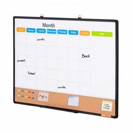 36"x24" Monthly Calendar Whiteboard & Cork Board Combo with Aluminum Frame