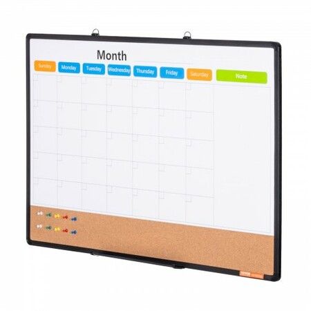 36"x24" Monthly Calendar Whiteboard & Cork Board Combo with Aluminum Frame