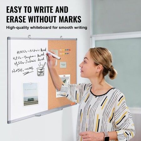 36"x 24" Whiteboard & Cork Board Combo with Aluminum Frame for School Home