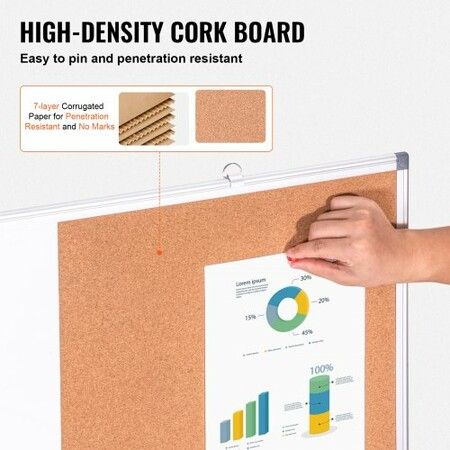 36"x 24" Whiteboard & Cork Board Combo with Aluminum Frame for School Home