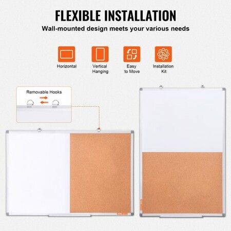 36"x 24" Whiteboard & Cork Board Combo with Aluminum Frame for School Home