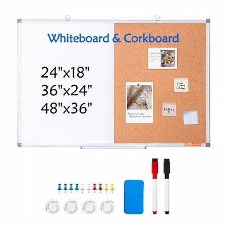 36"x 24" Whiteboard & Cork Board Combo with Aluminum Frame for School Home