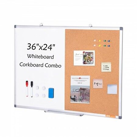 36"x 24" Whiteboard & Cork Board Combo with Aluminum Frame for School Home