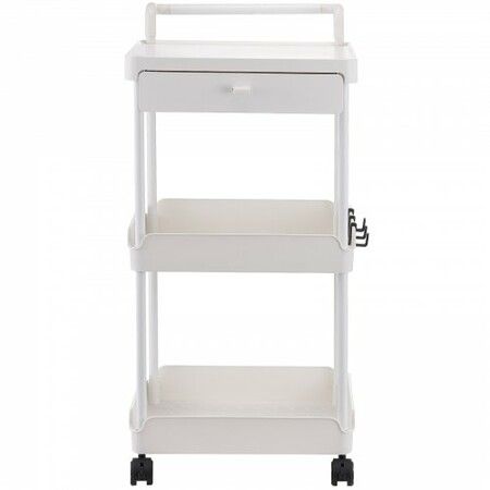 3-Tier Rolling Utility Cart with Drawer, Kitchen Cart with Lockable Wheels, Multifunctional Storage Trolley with Handle for Office, Living Room, Kitchen, Movable Storage Organizer Shelves, White