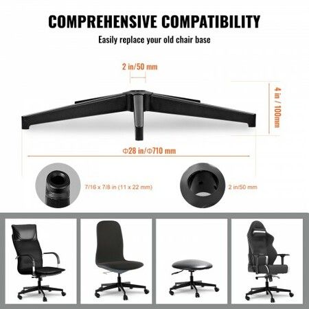 Office Chair Base Replacement 710 mm Heavy Duty Metal Stool Base 1134 kg