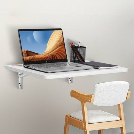 Wall Mounted Folding Table, Wall Mount Drop Leaf Tables, Wooden Floating Desk for Dining, Laundry Room, Office, 23.6" x 15.6" Fold Down Desk with Carbon Steel Bracket