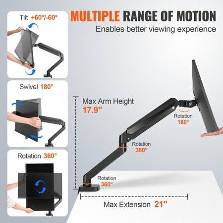 Single Monitor Mount, Supports  13"-32" (330-813 mm) Screen, Fully Adjustable Gas Spring Monitor Arm, Hold up to 9.1 kg, Computer Monitor Stand Holder with C-Clamp/Grommet Mounting Base, VESA Mount Bracket