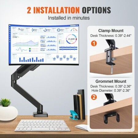 Single Monitor Mount, Supports  13"-32" (330-813 mm) Screen, Fully Adjustable Gas Spring Monitor Arm, Hold up to 9.1 kg, Computer Monitor Stand Holder with C-Clamp/Grommet Mounting Base, VESA Mount Bracket