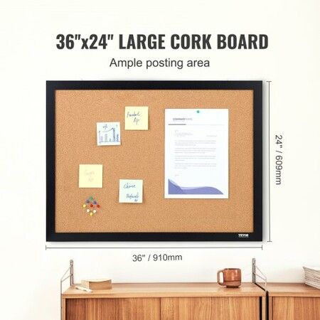 Cork Board Bulletin Board 36" x 24" with MDF Sticker Frame Wall Mounted