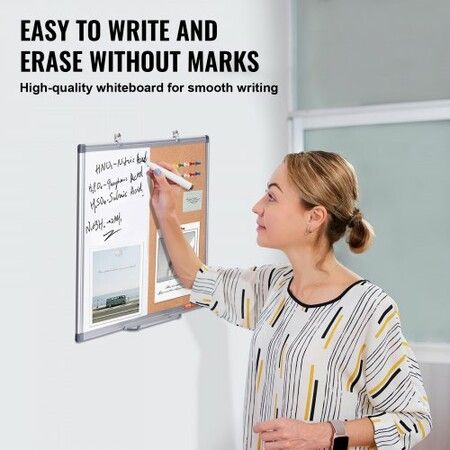 24"x 18" Whiteboard & Cork Board Combo with Aluminum Frame for School Home