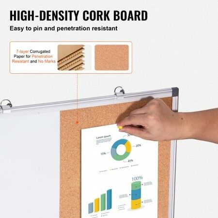 24"x 18" Whiteboard & Cork Board Combo with Aluminum Frame for School Home