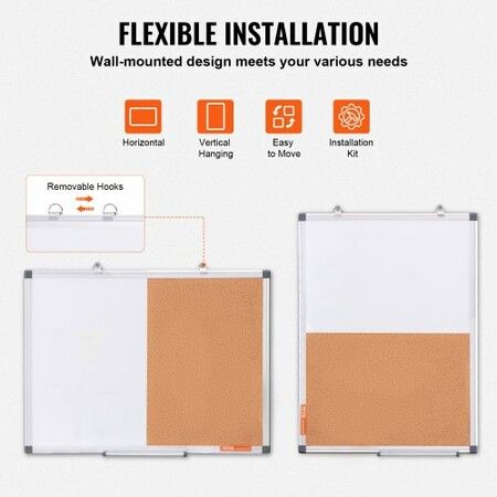 24"x 18" Whiteboard & Cork Board Combo with Aluminum Frame for School Home