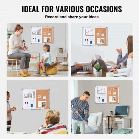 24"x 18" Whiteboard & Cork Board Combo with Aluminum Frame for School Home