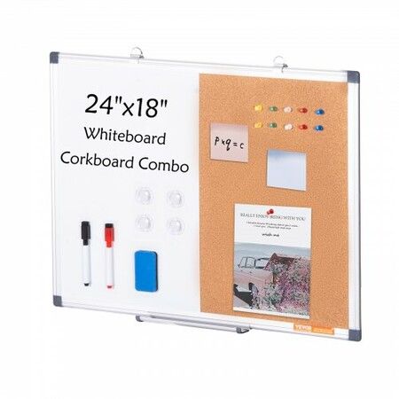 24"x 18" Whiteboard & Cork Board Combo with Aluminum Frame for School Home