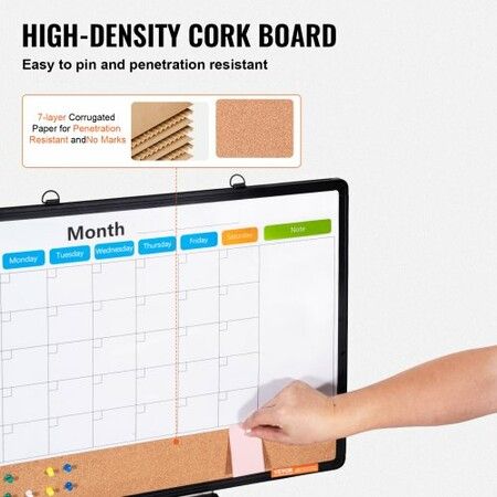 24"x18" Monthly Calendar Whiteboard & Cork Board Combo with Aluminum Frame