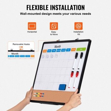 24"x18" Monthly Calendar Whiteboard & Cork Board Combo with Aluminum Frame