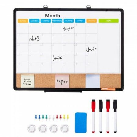 24"x18" Monthly Calendar Whiteboard & Cork Board Combo with Aluminum Frame