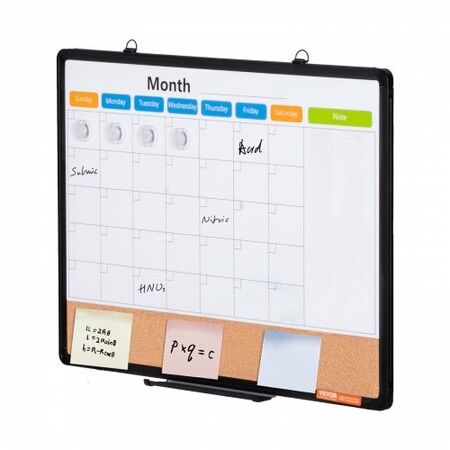 24"x18" Monthly Calendar Whiteboard & Cork Board Combo with Aluminum Frame