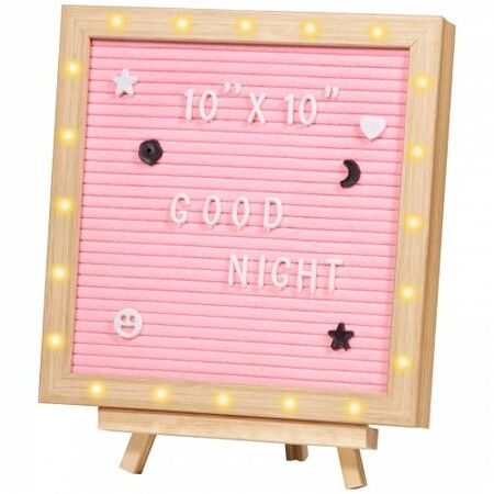 Pink Felt Letter Board, 253x253 mm Felt Message Board, Changeable Sign Boards with 510 Letters, Stand, and Built-in LED Lights, Baby Announcement Sign for Home Classroom Office Decor Wedding