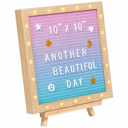 Gradient Felt Letter Board, 253x253 mm Felt Message Board, Changeable Sign Boards with 510 Letters, Stand, and Built-in LED Lights, Baby Announcement Sign for Home Classroom Office Decor Wedding