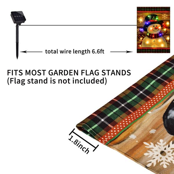 Lighted Christmas Garden Flag for Outside,Led Snowman Garden Flag,Winter Yard Flag 12x18In Double Sided for Outdoor Yard Porch Lawn Decoration