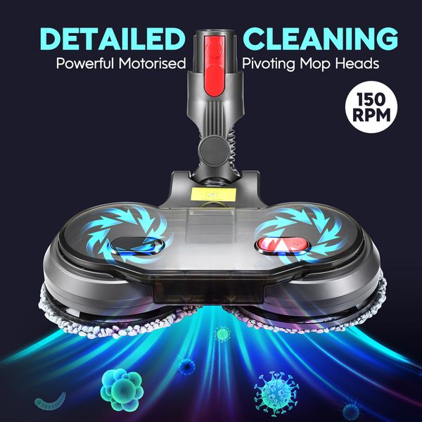 Vacuum Mop Head Electric Motorised Wet Dry Floor Vac Cleaner Cleaning Machine Attachment Waxer Waxing Tool for Dyson V7 V8 V10 V11 V15 6 Pads