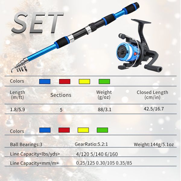 Christmas Fishing Rod and Reel Combo Kit Lightweight Starter Set Saltwater Freshwater Great Christmas Gift Color Yellow