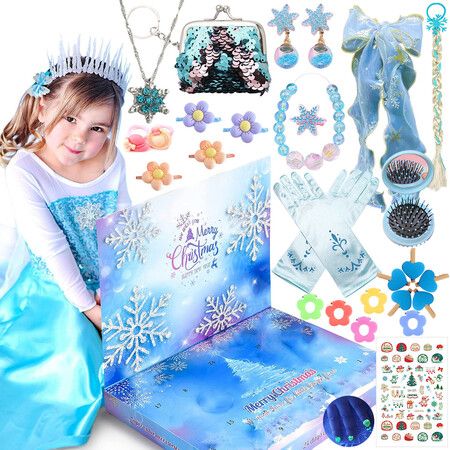 Frozen Princess Advent Calendar Surprise Box for Girls Gifts With Gloves Bags Hairband Hair Clips Christmas Gift